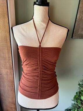 LOFT Rust-Colored Ruched Strapless Halter Camisole